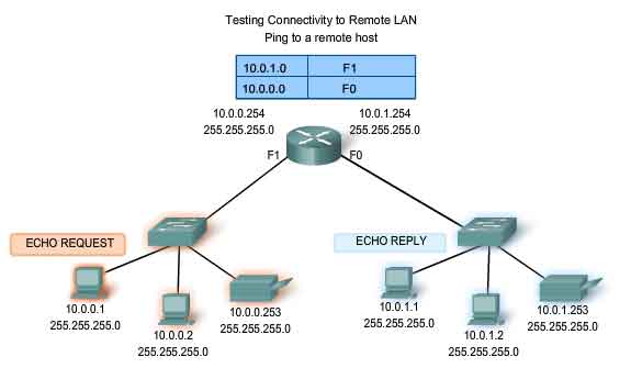 testing connectivity to remote LAN ping to a remote host