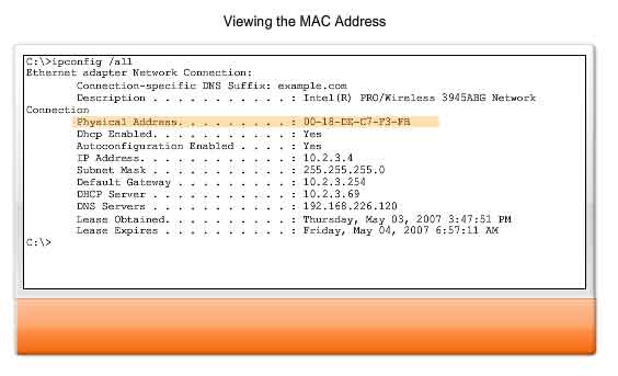 ipconfig vedere MAC address