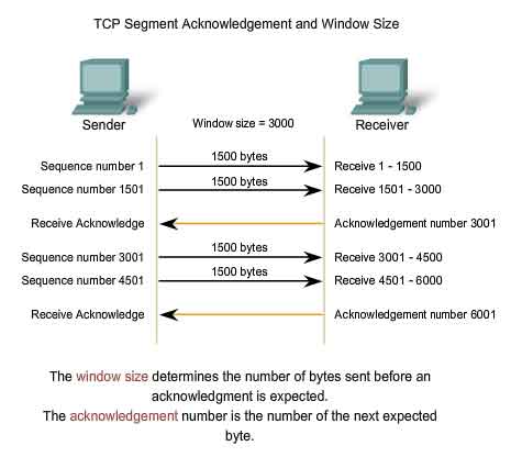 TCP segment acknowledgement and window size